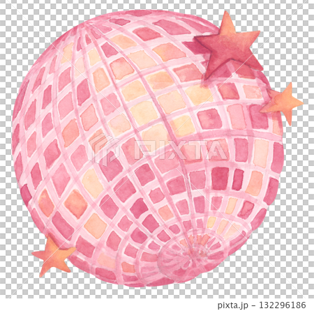 Watercolor Pink Disco Ball Illustration 132296186