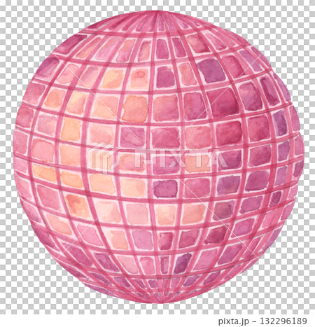 Watercolor Pink Disco Ball Illustration 132296189