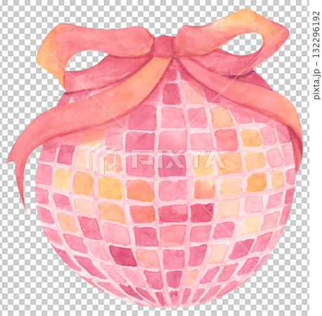 Watercolor Pink Disco Ball Illustration 132296192