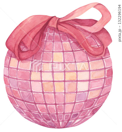 Watercolor Pink Disco Ball Illustration Watercolor Pink Disco Ball Illustration 132296194