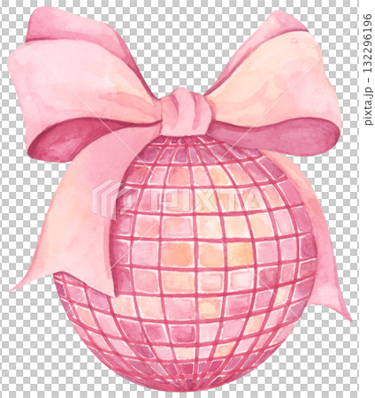 Watercolor Pink Disco Ball Illustration 132296196