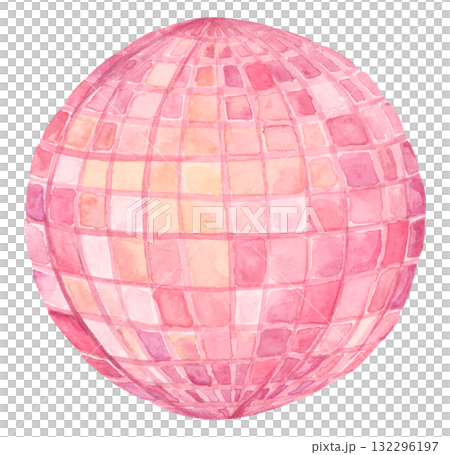 Watercolor Pink Disco Ball Illustration 132296197