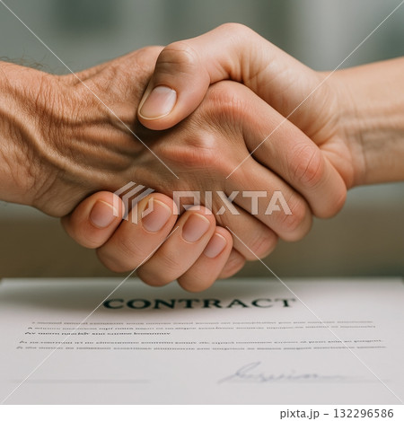 Handshake agreement over contract symbolizing business deal and partnership 132296586