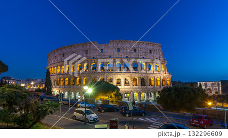 Colosseum day to night timelapse after sunset, Rome. 132296609