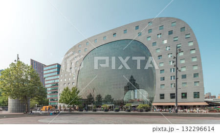 Hyperlapse of the Rotterdamse Markthal's exterior with shops and restaurants. Netherlands Hyperlapse of the Rotterdamse Markthal's exterior with shops and restaurants. Netherlands 132296614