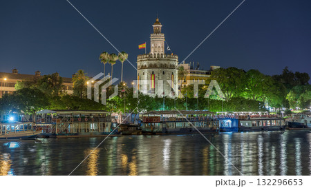 Torre del Oro Watchtower and Guadalquivir River Timelapse, Seville, Spain 132296653