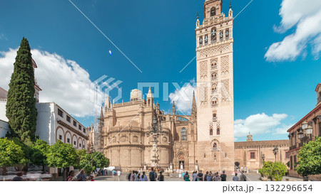 Seville Cathedral and Giralda Tower timelapse hyperlapse, Spain Seville Cathedral and Giralda Tower timelapse hyperlapse, Spain 132296654