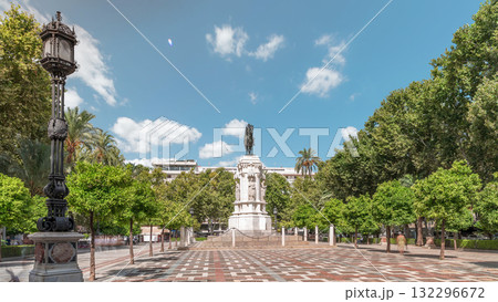 Plaza Nueva in Seville with the statue of King San Fernando timelapse hyperlapse, Spain 132296672