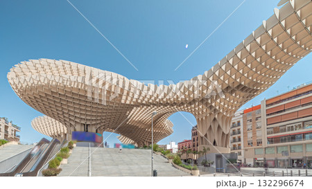 Metropol Parasol in Encarnacion Square timelapse hyperlapse, modern wooden structure, Seville Metropol Parasol in Encarnacion Square timelapse hyperlapse, modern wooden structure, Seville 132296674