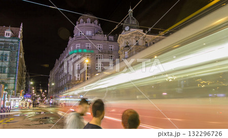 Wenceslas Square in Prague at night timelapse hyperlapse, dusk time. 132296726