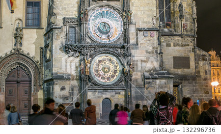 Night view of the medieval astronomical clock in the Old Town square timelapse in Prague Night view of the medieval astronomical clock in the Old Town square timelapse in Prague 132296736
