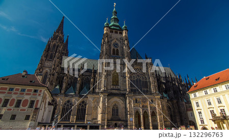 St. Vitus Cathedral timelapse hyperlapse in Prague surrounded by tourists. St. Vitus Cathedral timelapse hyperlapse in Prague surrounded by tourists. 132296763