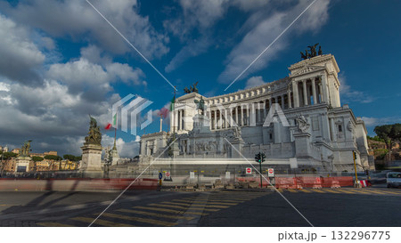 Rome, Italy. Famous Vittoriano with gigantic equestrian statue of King Vittorio Emanuele II timelapse hyperlapse. Rome, Italy. Famous Vittoriano with gigantic equestrian statue of King Vittorio Emanuele II timelapse hyperlapse. 132296775