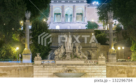 Fountain of Dea Roma timelapse in Piazza del Popolo with Pincio terrace in the background 132296784