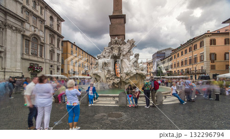 Piazza Navona, the fountain of four rivers timelapse hyperlapse designed by G.L.Bernini. Piazza Navona, the fountain of four rivers timelapse hyperlapse designed by G.L.Bernini. 132296794
