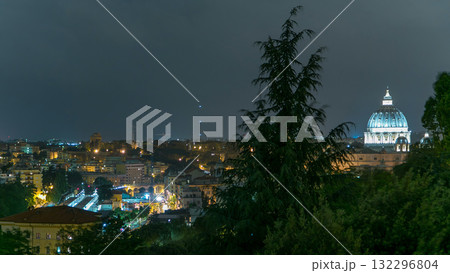 Panoramic view of historic center with Vatican night timelapse of Rome, Italy Panoramic view of historic center with Vatican night timelapse of Rome, Italy 132296804