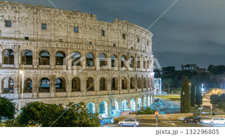 Colosseum illuminated at night timelapse in Rome, Italy 132296805