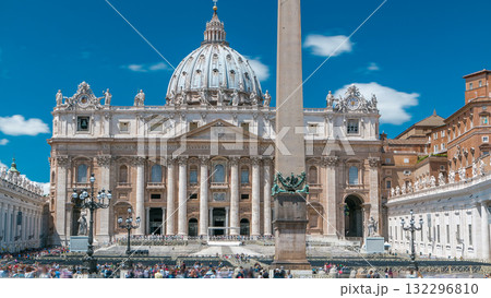 St. Peter's Square full of tourists with St. Peter's Basilica and the Egyptian obelisk within the Vatican City timelapse St. Peter's Square full of tourists with St. Peter's Basilica and the Egyptian obelisk within the Vatican City timelapse 132296810