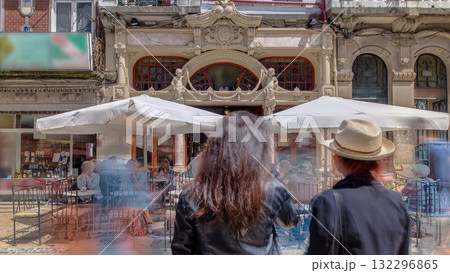 Majestic cafe facade in Porto Portugal timelapse Majestic cafe facade in Porto Portugal timelapse 132296865