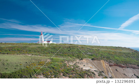 Lighthouse of Cape Espichel, view from the temple, Portugal timelapse 132296891