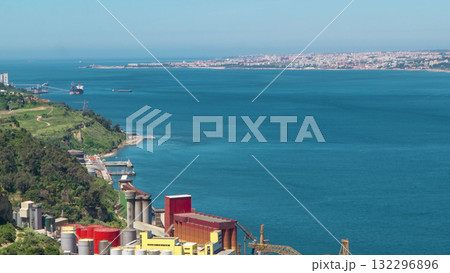 River Tagus or Tejo from above. The longest river on the Iberian Peninsula timelapse 132296896