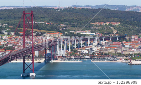 25th of April Suspension Bridge over the Tagus river, connecting Almada and Lisbon in Portugal timelapse 25th of April Suspension Bridge over the Tagus river, connecting Almada and Lisbon in Portugal timelapse 132296909