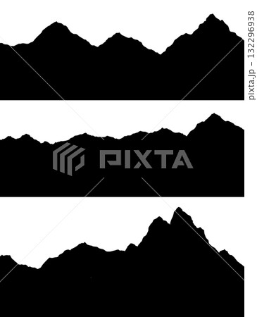 Set of mountains silhouettes landscape background. Rocky panorama with mountains skyline and pine tree forest. Scenery with slopes, vector cartoon illustration Set of mountains silhouettes landscape background. Rocky panorama with mountains skyline and pine tree forest. Scenery with slopes, vector cartoon illustration 132296938