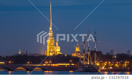 The Peter and Paul Fortress day to night timelapse is the original citadel of St. Petersburg, Russia The Peter and Paul Fortress day to night timelapse is the original citadel of St. Petersburg, Russia 132297016