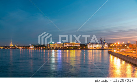 Nakhimov Naval School and the Peter and Paul Fortress day to night timelapse. St. Petersburg 132297017