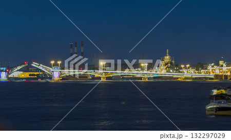 The Blagoveshchensky Annunciation Bridge timelapse during the White Nights in St. Petersburg, Russia 132297029