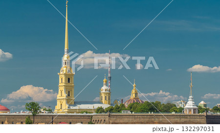 Peter and Paul Fortress across the Neva river timelapse hyperlapse, St. Petersburg, Russia Peter and Paul Fortress across the Neva river timelapse hyperlapse, St. Petersburg, Russia 132297031