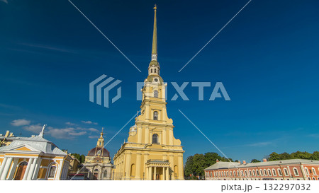 Peter and Paul Fortress timelapse hyperlapse. Petropavlovskaya Krepost. Citadel of St. Petersburg, Russia 132297032