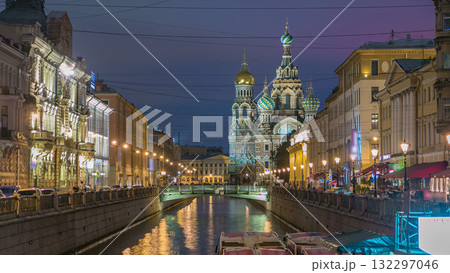 Church of the Savior on Spilled Blood night timelapse. Church of the Savior on Spilled Blood night timelapse. 132297046