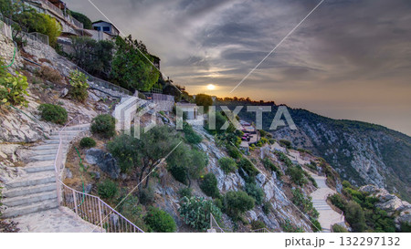 Sunrise timelapse view of the town of Eze village on the French Riviera Sunrise timelapse view of the town of Eze village on the French Riviera 132297132