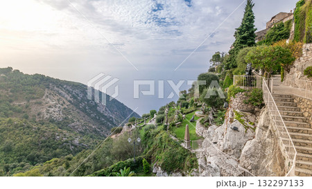 Morning timelapse view of the town of Eze village on the French Riviera 132297133