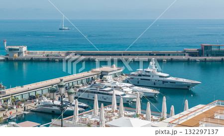 Mediterranean sea, boats and Monaco yacht club timelapse in Monte Carlo district, Monaco Mediterranean sea, boats and Monaco yacht club timelapse in Monte Carlo district, Monaco 132297137