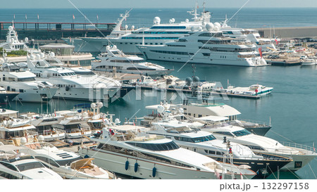 Mediterranean sea, boats and Monaco yacht club timelapse in Monte Carlo district, Monaco Mediterranean sea, boats and Monaco yacht club timelapse in Monte Carlo district, Monaco 132297158