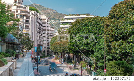 Traffic on a street near water fountain and gardens timelapse near Monte-Carlo Casino. Traffic on a street near water fountain and gardens timelapse near Monte-Carlo Casino. 132297173