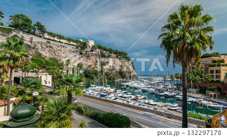 Panoramic view of Fontvieille timelapse - new district of Monaco. 132297178