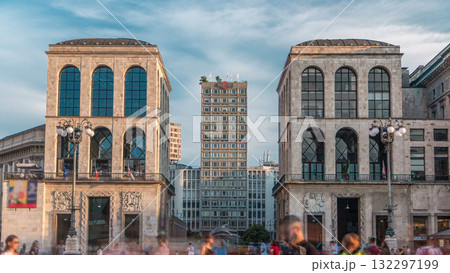 View of Skyscraper and Museo del Novecento timelapse from Piazza del Duomo in Milan, Italy 132297199