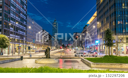 Evening in business part of city Milan located on the Vittor Pisani Street Via Vittor Pisani day to night timelapse Evening in business part of city Milan located on the Vittor Pisani Street Via Vittor Pisani day to night timelapse 132297206