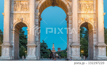 Arch of Peace in Simplon Square day to night timelapse. It is a neoclassical triumph arch 132297220