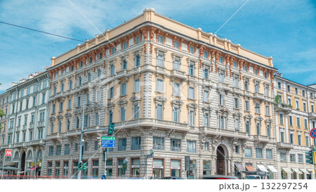 A street view of beautiful historic landmark - Palazzo Luraschi near Porta Venezia timelapse 132297254