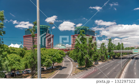 Aerial timelapse hyperlapse of Centro Colombo and modern office buildings in Lisbon. Portugal. Aerial timelapse hyperlapse of Centro Colombo and modern office buildings in Lisbon. Portugal. 132297322