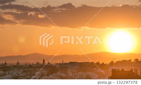 Panoramic sunset timelapse View of Madrid, Spain from the hills of Tio Pio Park, Vallecas-Neighborhood. 132297378