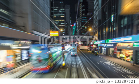 View from double-decker tram on street of HK timelapse hyperlapse. 132297521