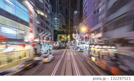 View from double-decker tram on street of HK timelapse hyperlapse. 132297523
