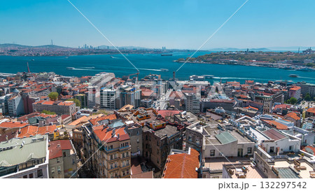 The view from Galata Tower to Galata Bridge timelapse Golden Horn, Istanbul, Turkey 132297542