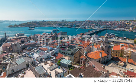 The view from Galata Tower to Galata Bridge timelapse Golden Horn, Istanbul, Turkey The view from Galata Tower to Galata Bridge timelapse Golden Horn, Istanbul, Turkey 132297548