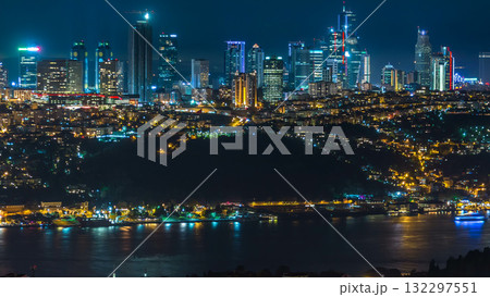 Night timelapse top view of besiktas district in istanbul taken from asian part of the city. 132297551